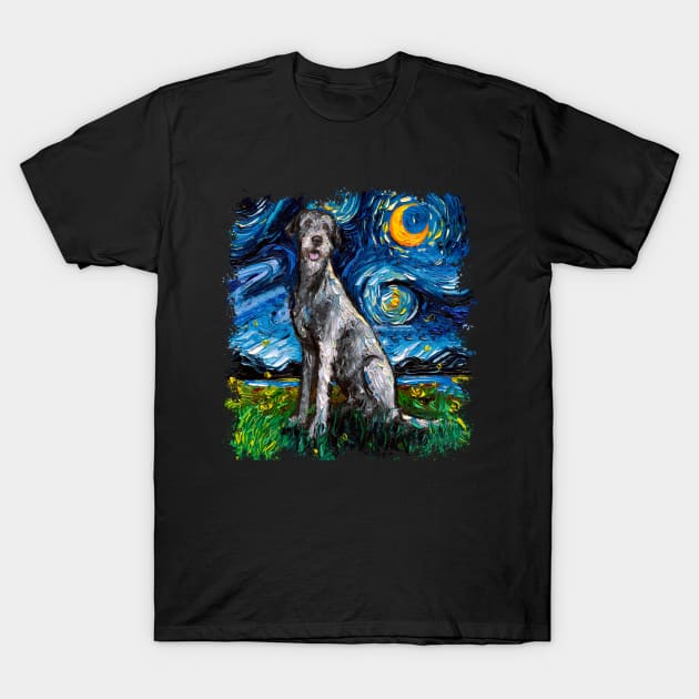 Irish Wolfhound Starry Night Dog Splash Version Art by Aja T-Shirt by Hound mom